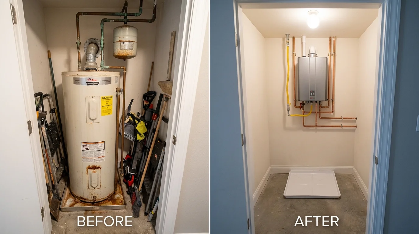 Tank water heater versus wall-mounted tankless unit comparison for Manteo, NC homeowners